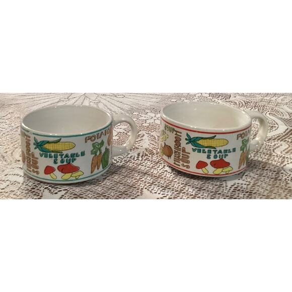 Set of 2 Vintage Cisco Stackable Soup Bowl Mugs Chicken Mushroom Onion Celery - Picture 3 of 10